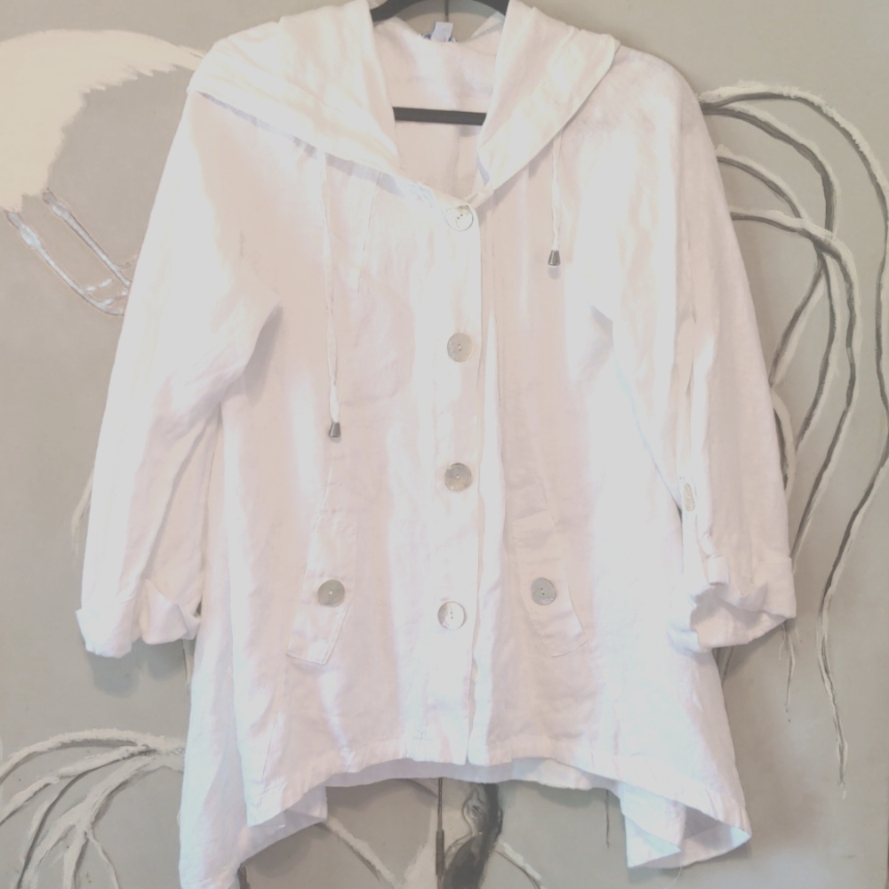 White Linen Jacket With Hood Sigrid Olson L